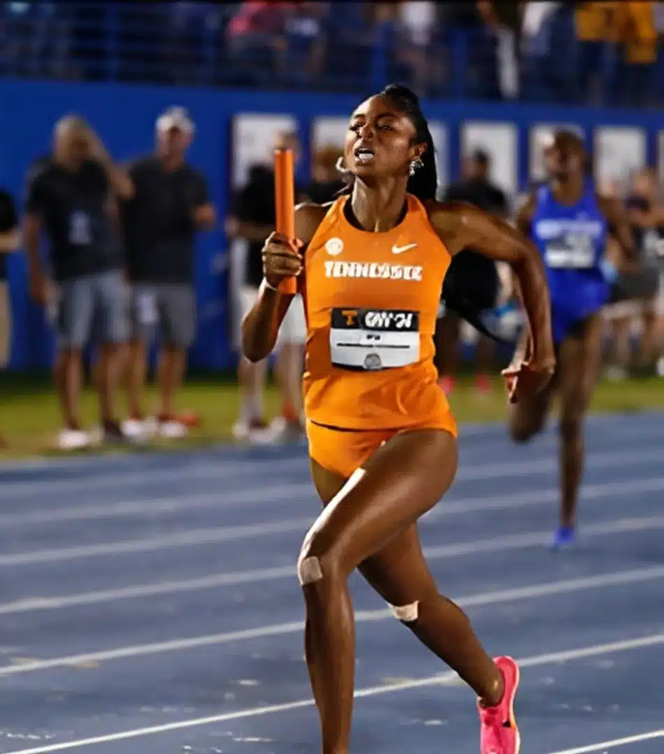 Image of kyla robinson hubbard running in relay tennessee university uniform, Disparti Law Group